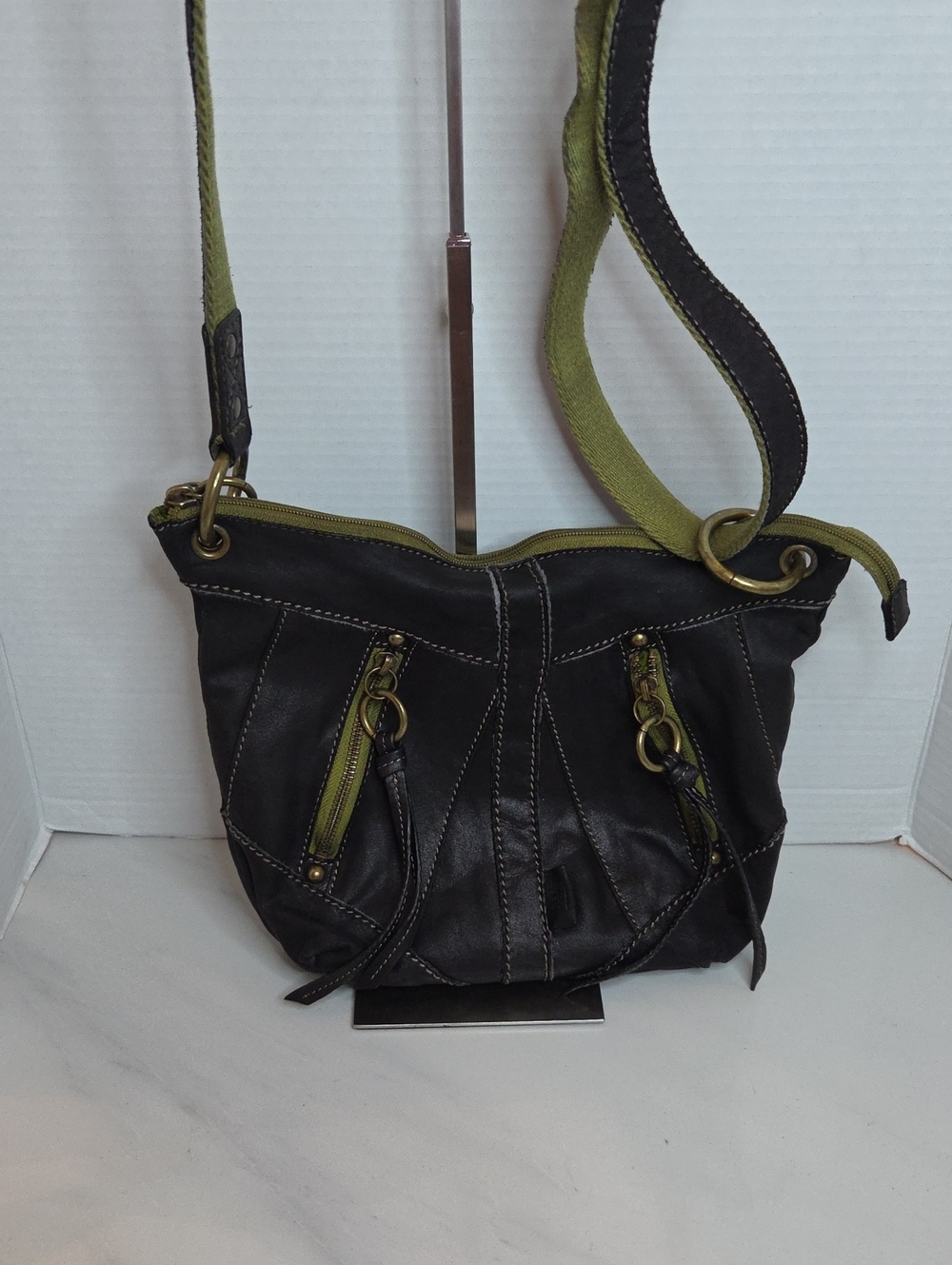 Fossil Black Crossbody with Olive Green Trim